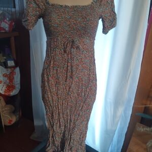 Wild Fable Brown and Orange Ruched Midi Dress